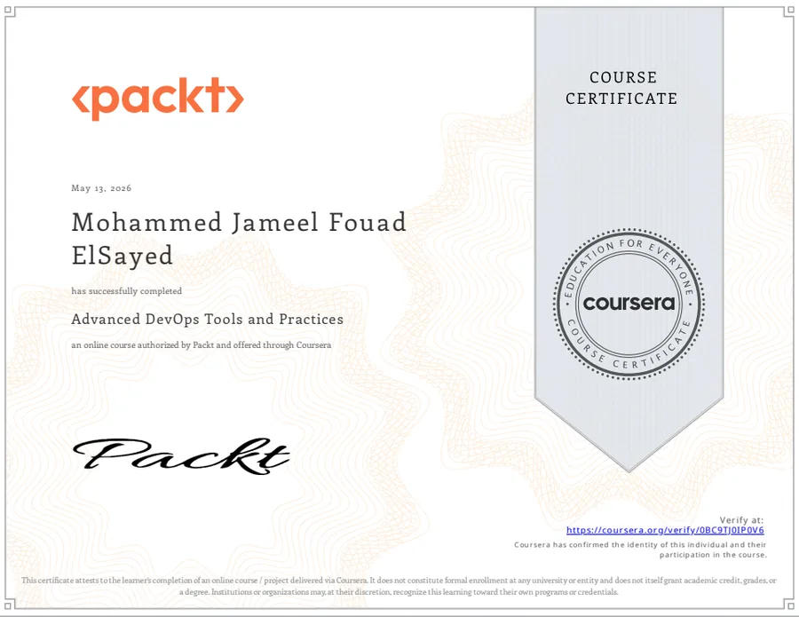 Advanced DevOps Tools and Practices certificate