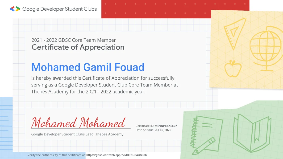 GDG Core Team Member certificate