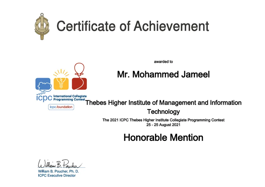 Egyptian Collegiate Programming Contest participation certificate
